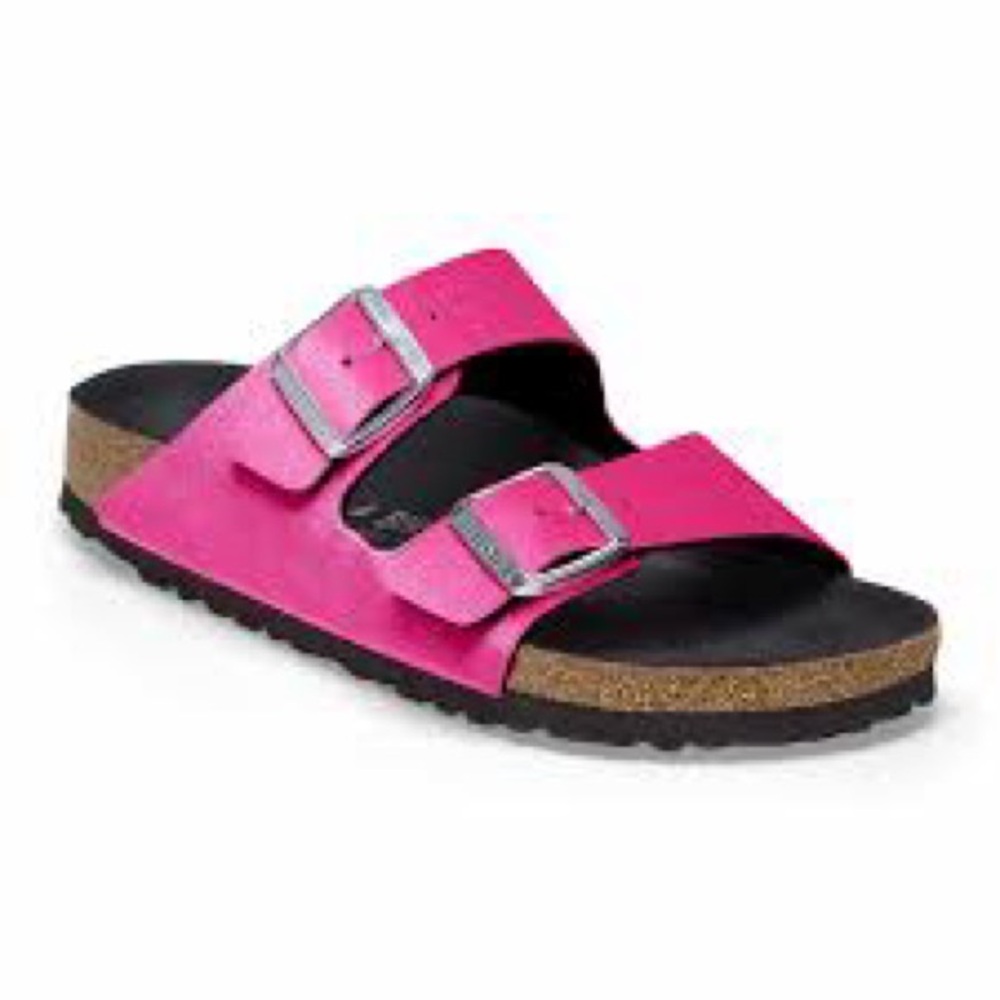 Birkenstock Betula Arizona sandals in a fuchsia/hot pink color